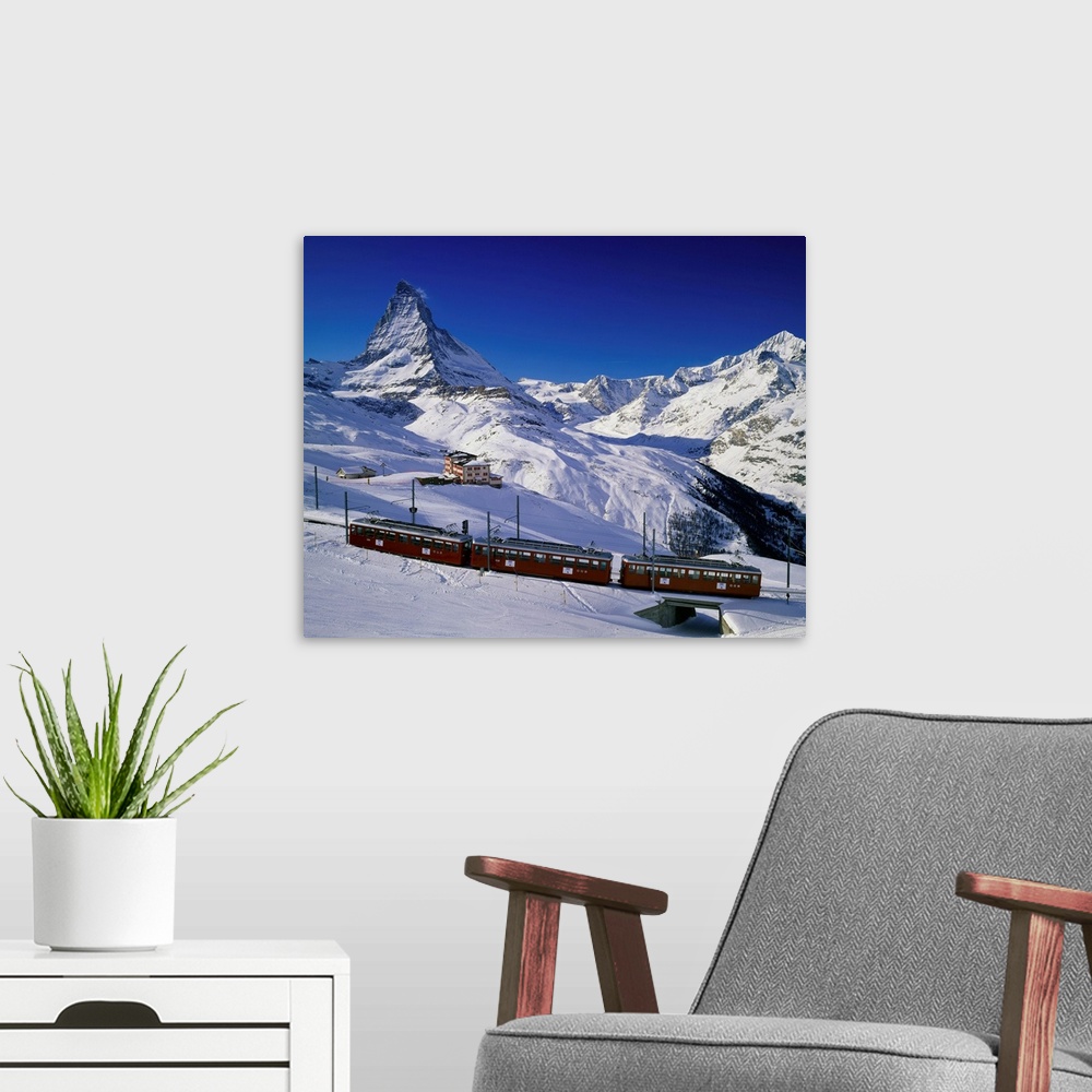 A modern room featuring Switzerland, Valais, Zermatt, train and Matterhorn