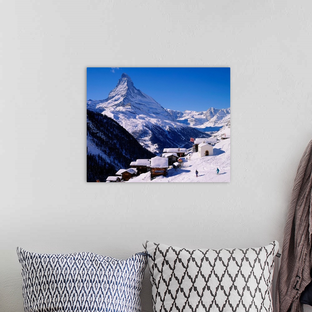 A bohemian room featuring Switzerland, Valais, Zermatt, view towards Findeln village and Matterhorn mountain