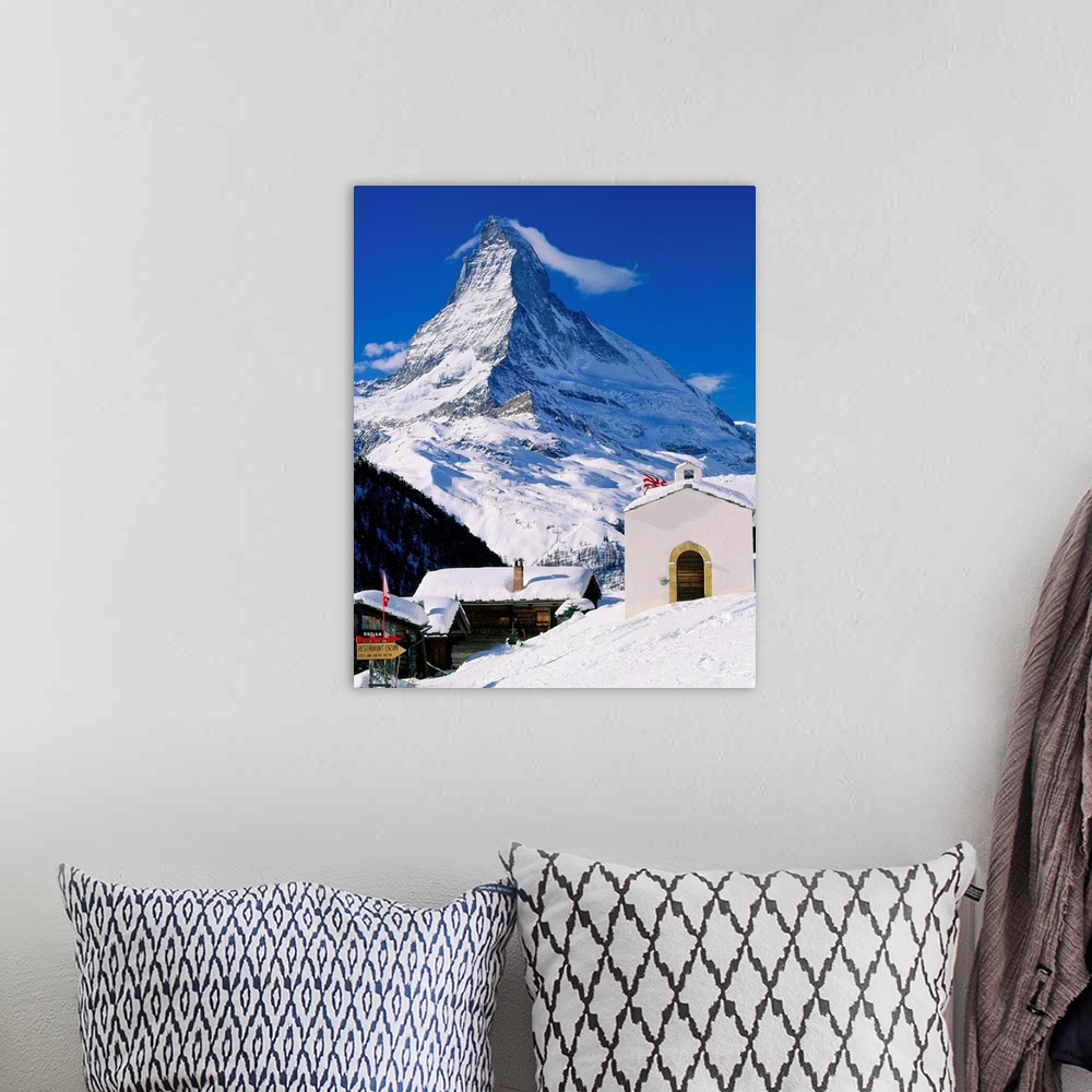 A bohemian room featuring Switzerland, Valais, Zermatt, view towards Findeln village and Matterhorn mountain