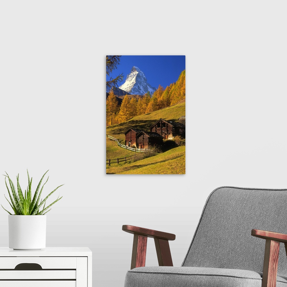 A modern room featuring Switzerland, Valais, Zermatt, view towards Matterhorn mountain