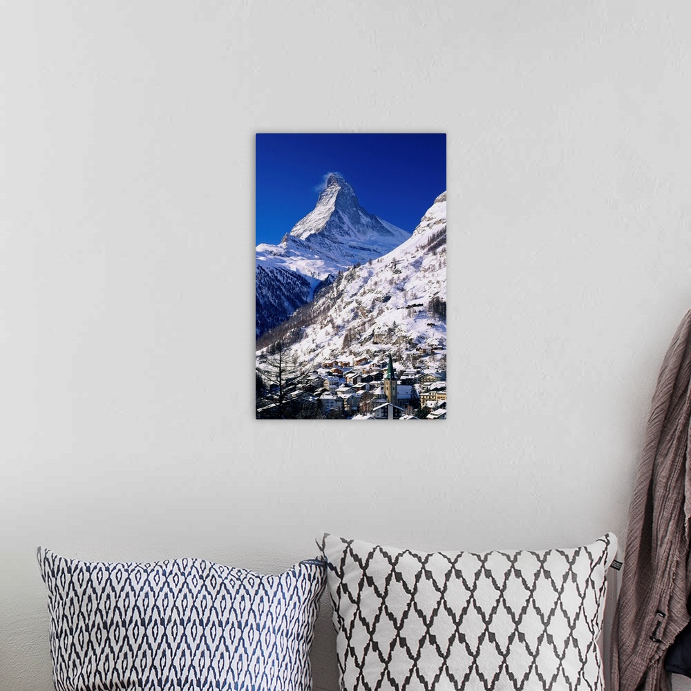 A bohemian room featuring Switzerland, Valais, Zermatt, view towards the village and Matterhorn mountain