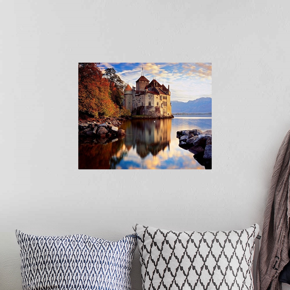 A bohemian room featuring Switzerland, Vaud, Lake Geneva, Castle of Chillon, near Montreux town