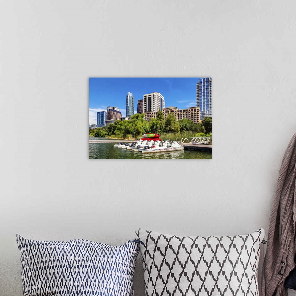 A bohemian room featuring Texas, Austin downtown skyline from Colorado River  and Austin Rowing dock, The Austonian, W Hote...