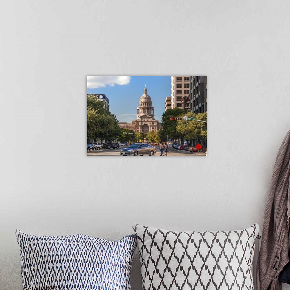 A bohemian room featuring Texas, Austin, looking up North Congress Avenue toward Texas State Capital