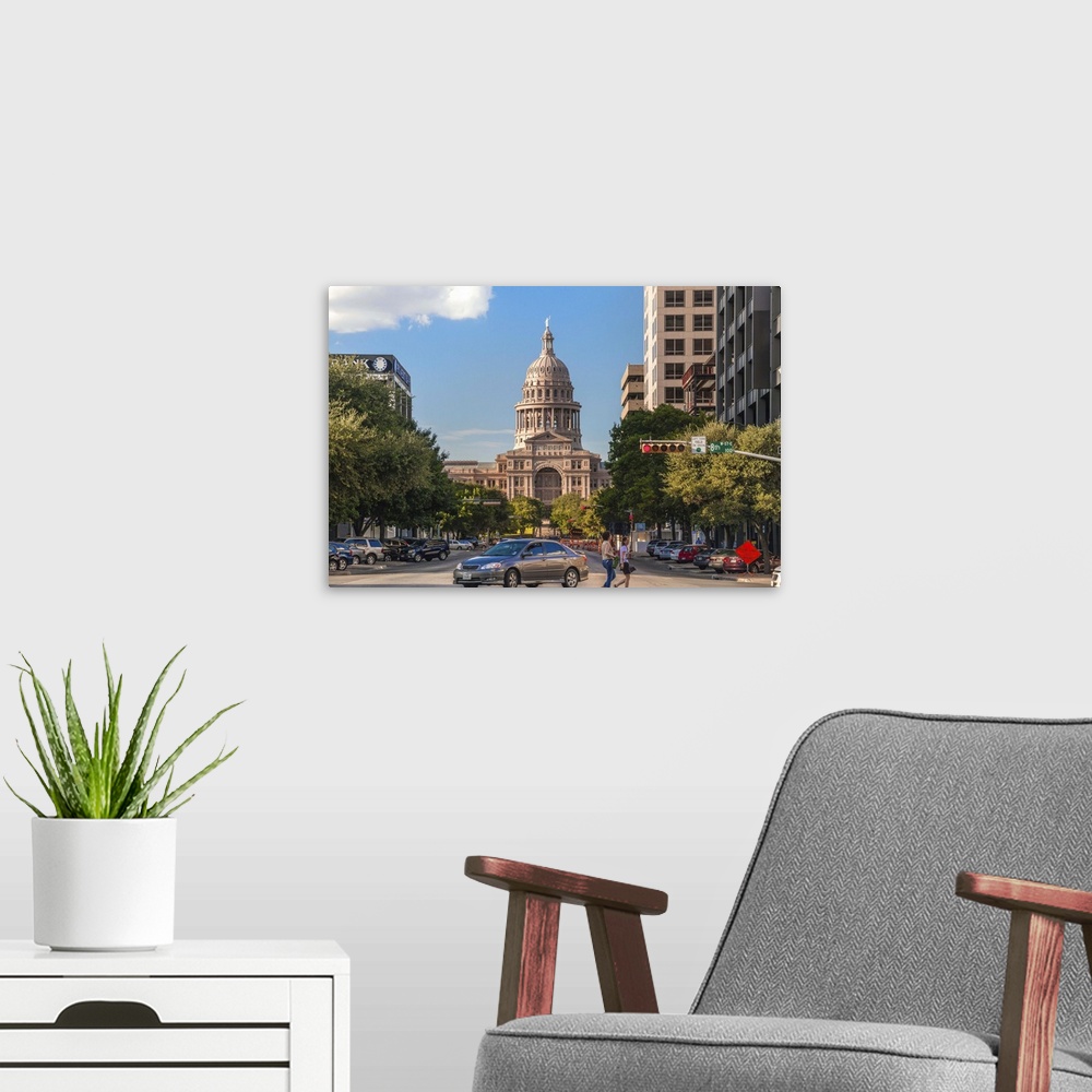 A modern room featuring Texas, Austin, looking up North Congress Avenue toward Texas State Capital