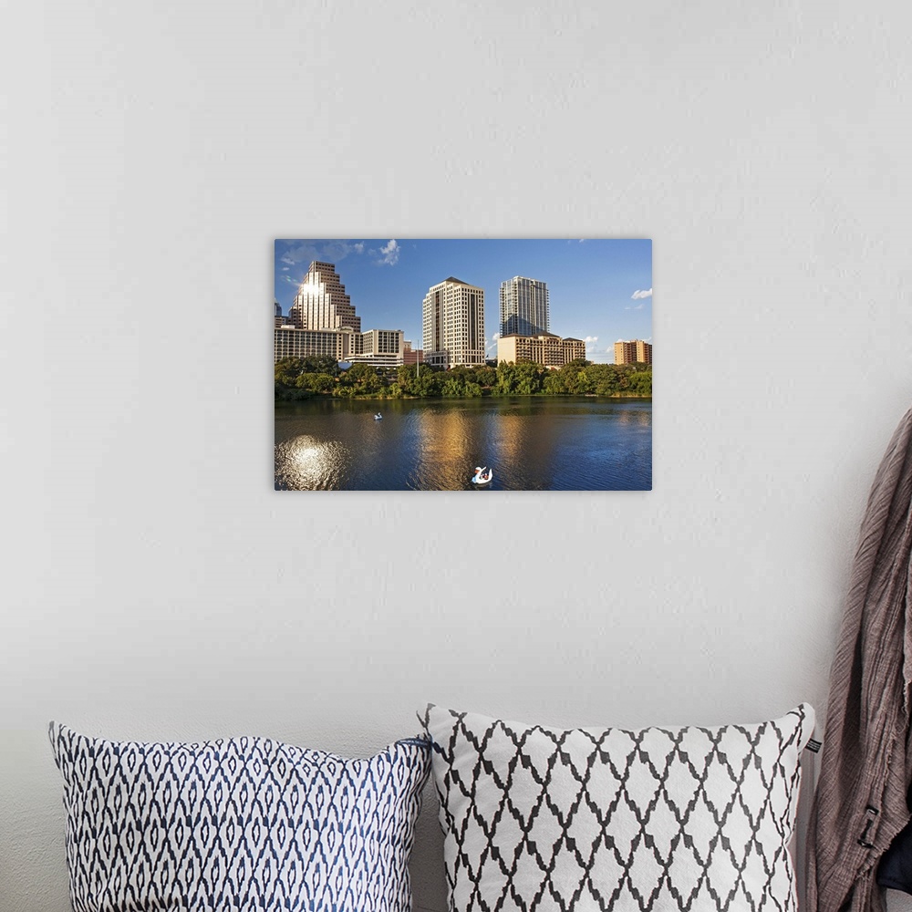 A bohemian room featuring Texas, Austin, view over Colorado River from Congress Ave. Bridge looking toward downtown with sw...