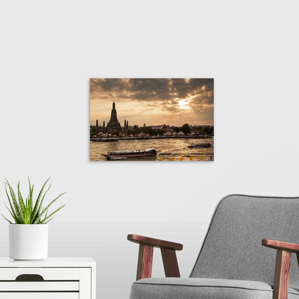 A modern room featuring Thailand, Thailand Central, Bangkok, Wat Arun, Sunset over the Wat Arun (Temple of Dawn) and the ...