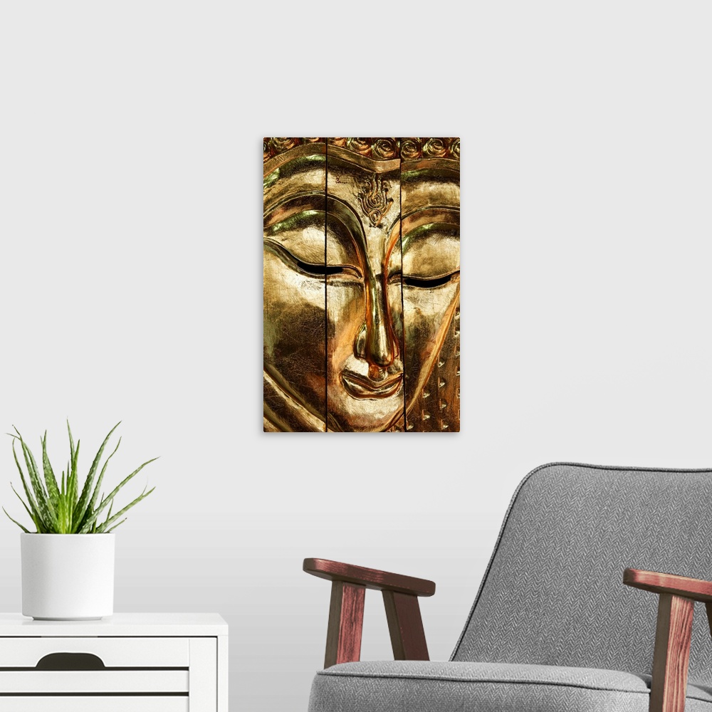A modern room featuring Thailand, Southeast Asia, Chiang Mai, Wood carving of Buddha image