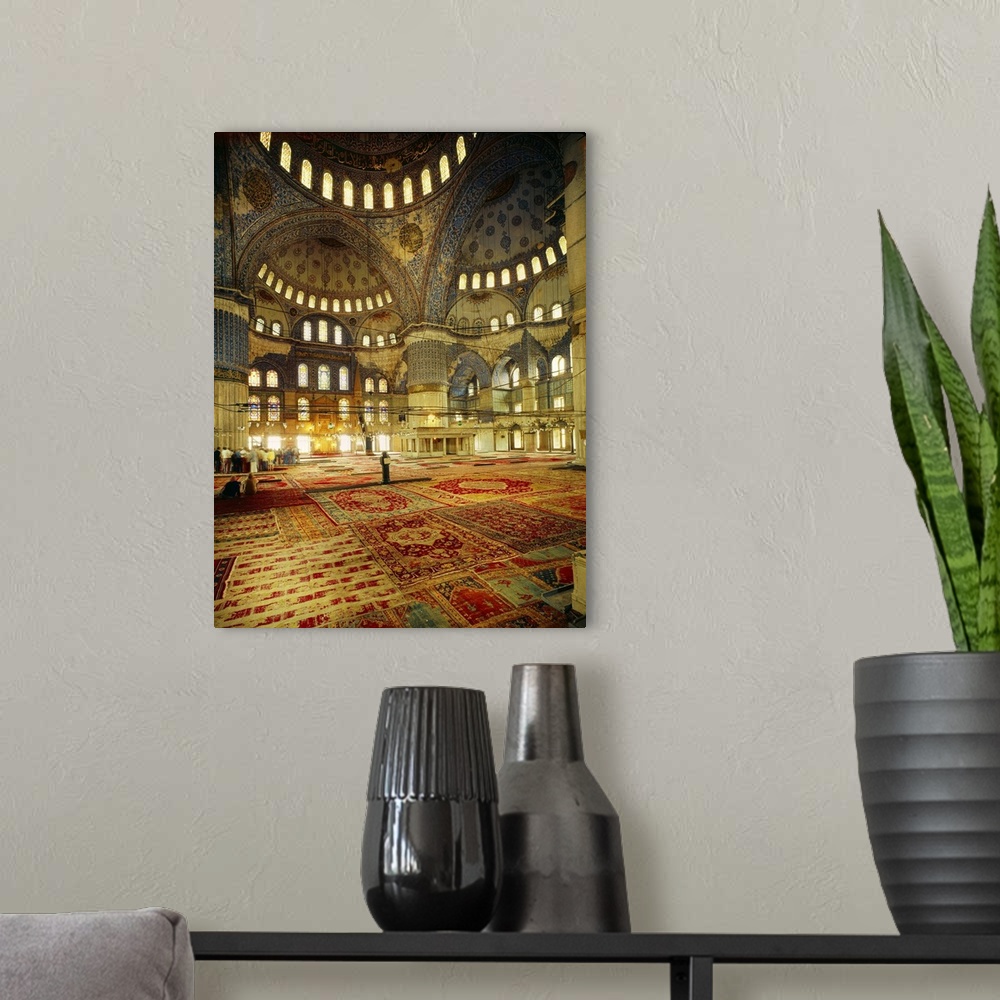 A modern room featuring Turkey, Istanbul, Blue Mosque (Sultan Ahmet Mosque), inside view with original carpets