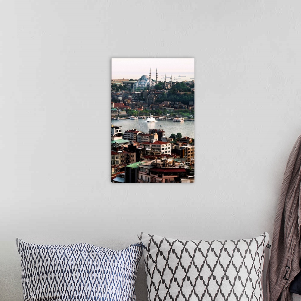 A bohemian room featuring Turkey, Istanbul, Bosphorus, Suleymaniye Mosque over the Golden Horn.