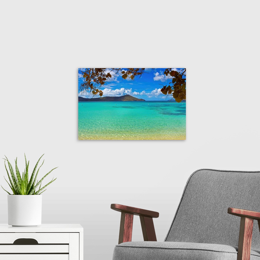 A modern room featuring U.S. Virgin Islands, St. Thomas, Smith Beach, view of Thatch cay.