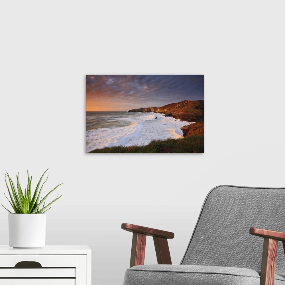 A modern room featuring UK, England, Cornwall, Storm over Trebarwith Strand