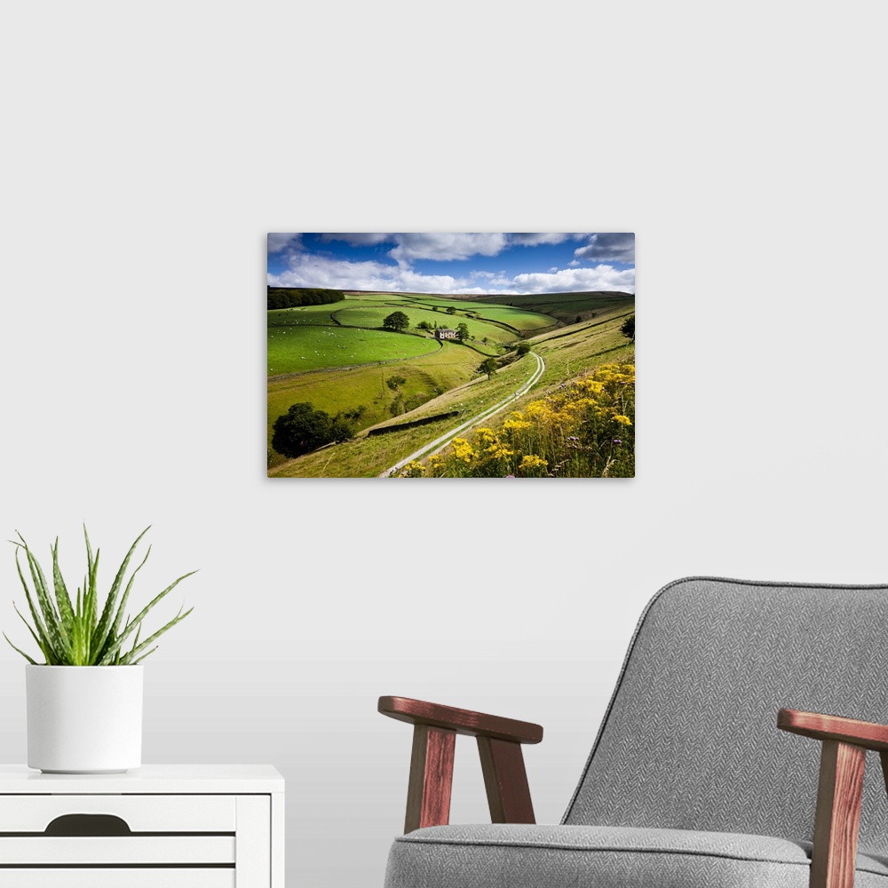 A modern room featuring UK, England, Great Britain, Derbyshire, Edale, Typical landscape