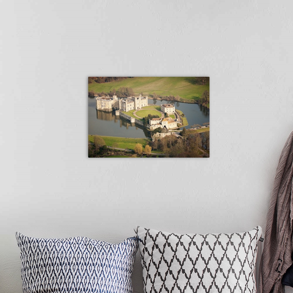 A bohemian room featuring UK, England, Great Britain, Kent, Aerial view of Leeds Castle