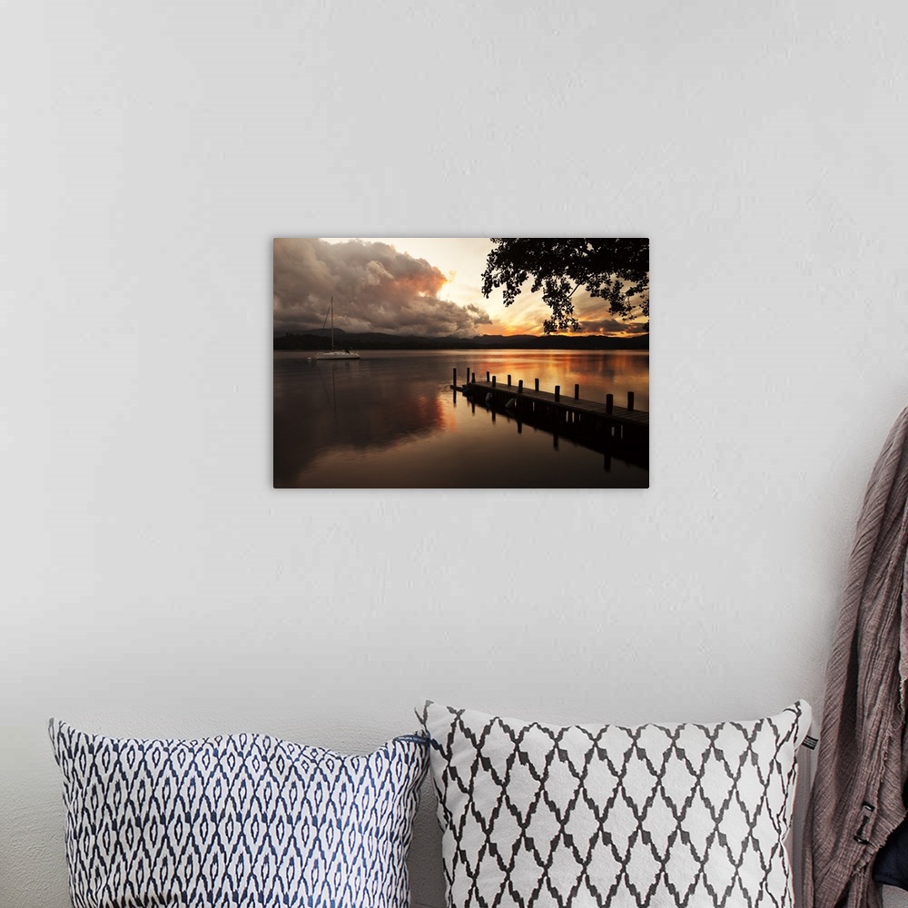 A bohemian room featuring UK, England, Great Britain, Lake District, Cumbria, Lake Windemere at sunset