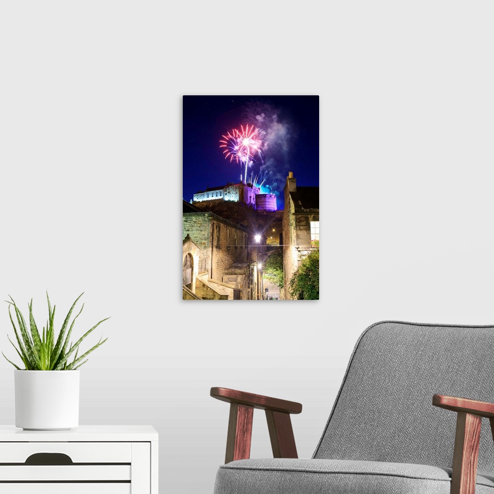 A modern room featuring UK, Scotland, Edinburgh, Fireworks at the castle for the Royal Tattoo parade