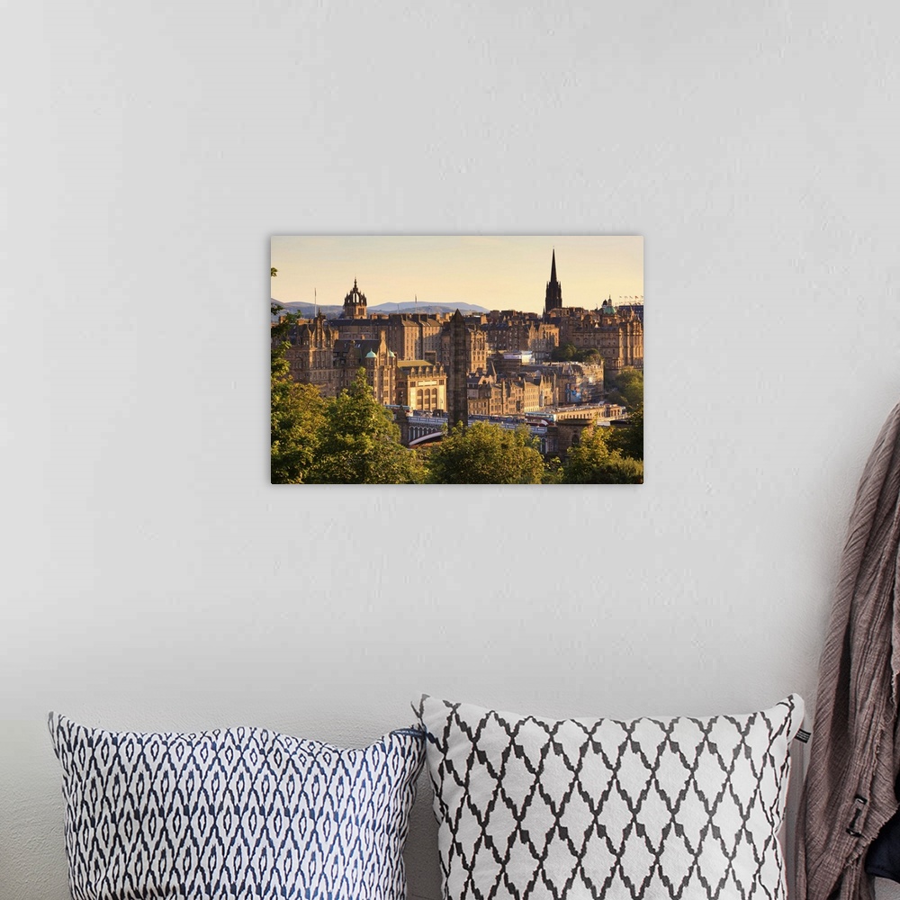 A bohemian room featuring UK, Scotland, Edinburgh, Panoramic view of Royal Mile buildings and the Castle
