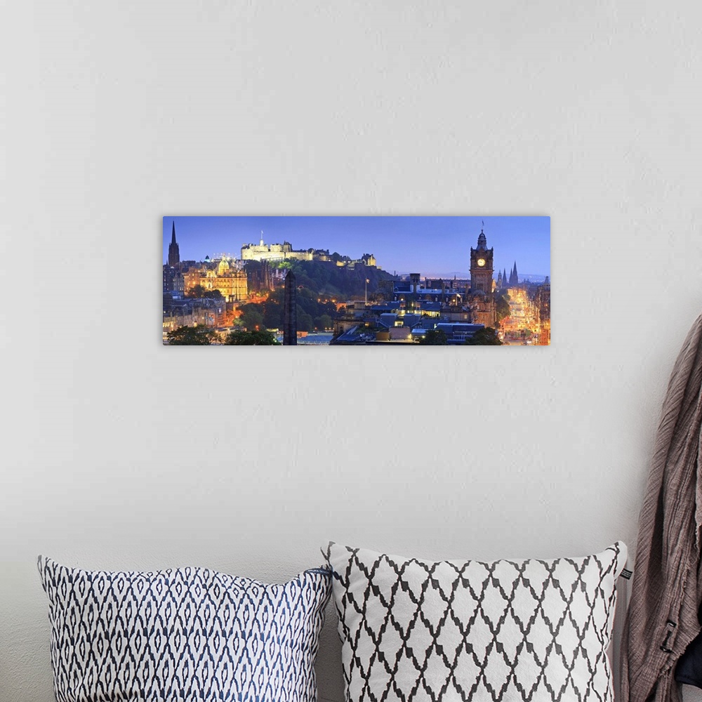 A bohemian room featuring UK, Scotland, Edinburgh, Panoramic view of Royal Mile buildings and the Castle