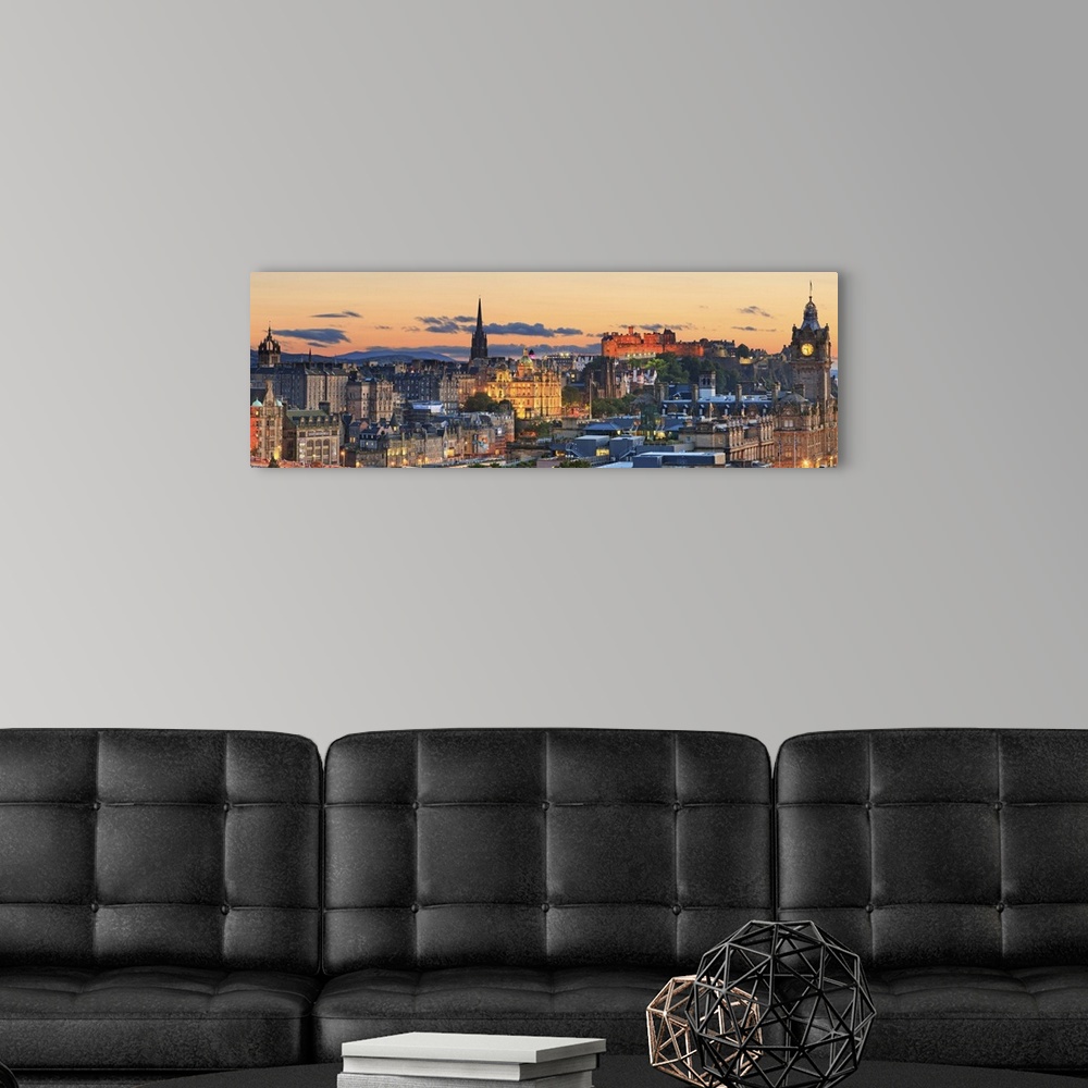A modern room featuring UK, Scotland, Edinburgh, Panoramic view of Royal Mile buildings and the Castle