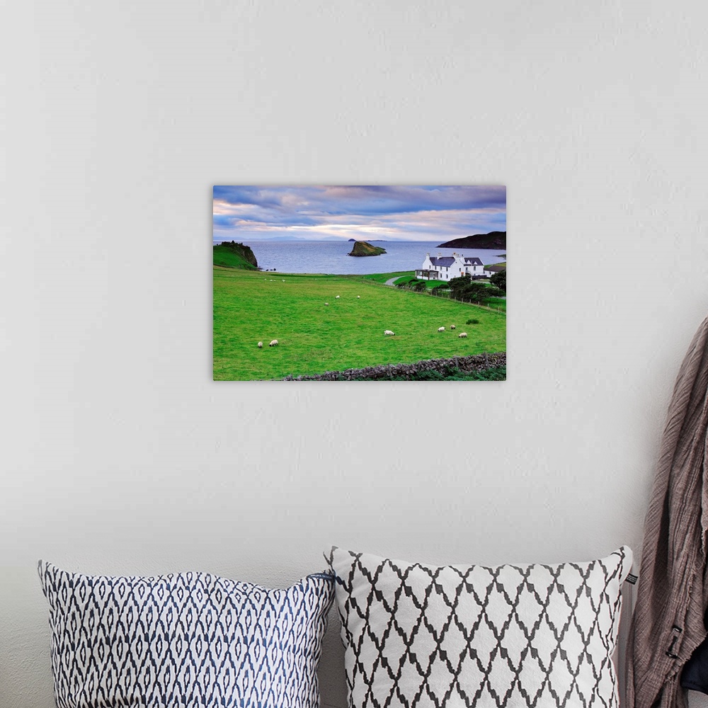 A bohemian room featuring United Kingdom, UK, Scotland, Highlands, Skye island, View towards Duntulm Castle, Lewis and Harr...