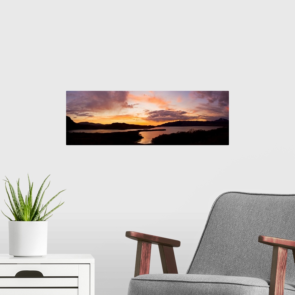 A modern room featuring UK, Scotland, Shieldaig, Highlands, Sunset on the upper Loch Torridon