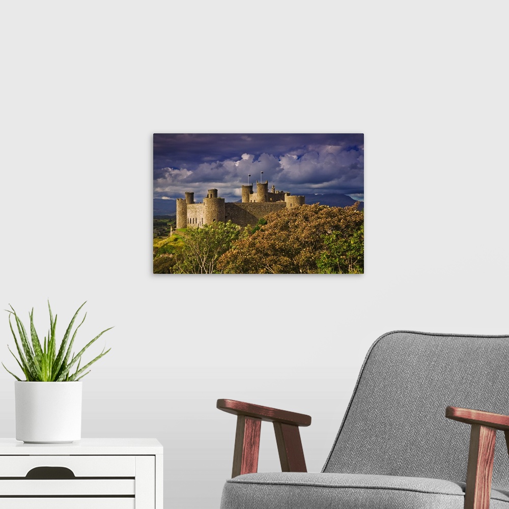 A modern room featuring UK, Wales, Gwynedd, A view of the Harlech Castle, built by Edward I in 1289