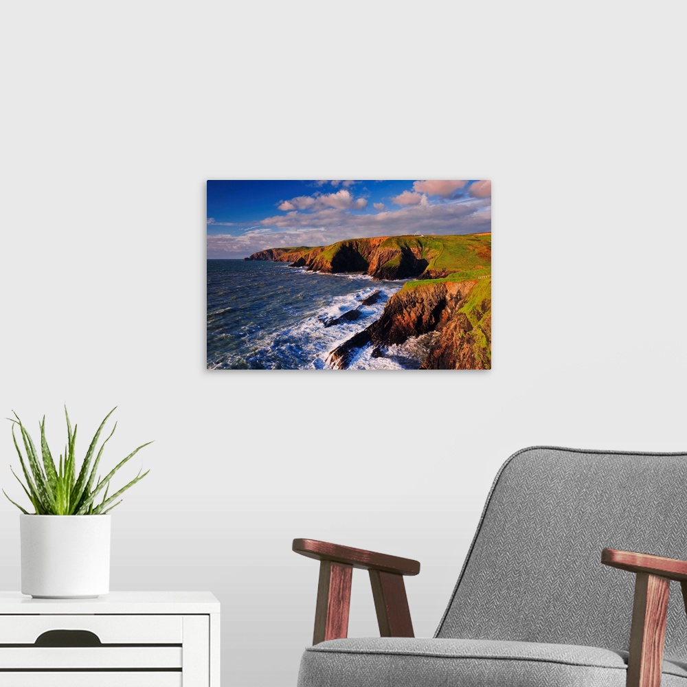 A modern room featuring Cliffs along the coast at Ceibwr Bay, near the seaside resort of Newport, in the Pembrokeshire Co...
