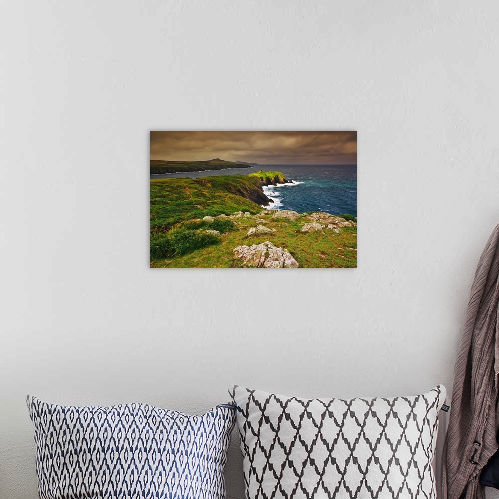 A bohemian room featuring Coastal landscape at Ynis Barri (Barri Island), between Porthgain and Abereiddy, looking towards ...