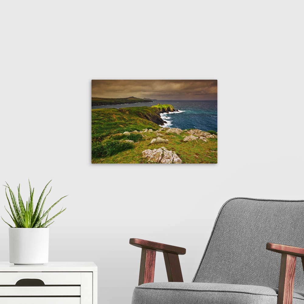 A modern room featuring Coastal landscape at Ynis Barri (Barri Island), between Porthgain and Abereiddy, looking towards ...