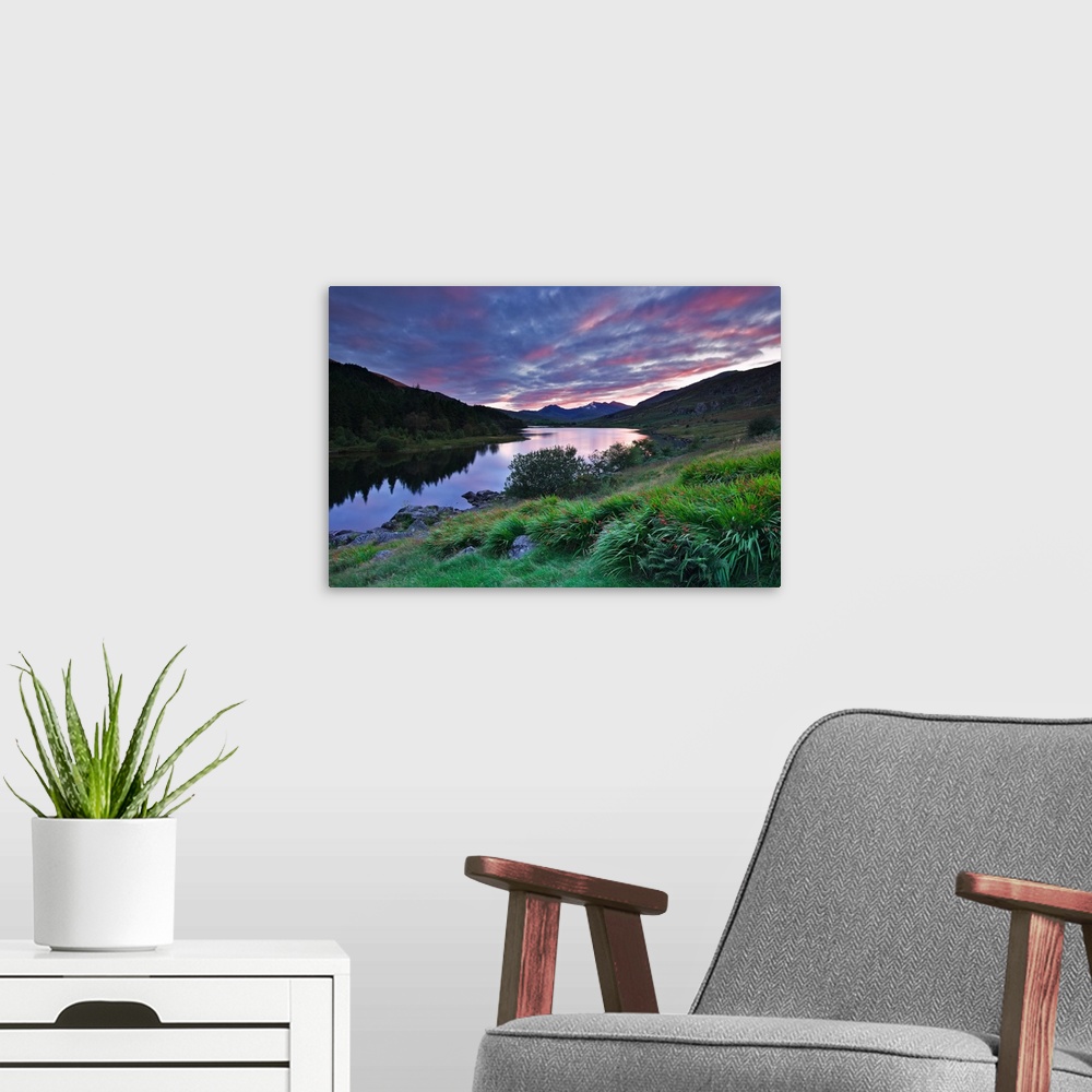 A modern room featuring UK, Wales, view of the Snowdon mountain range from Capel Curig village