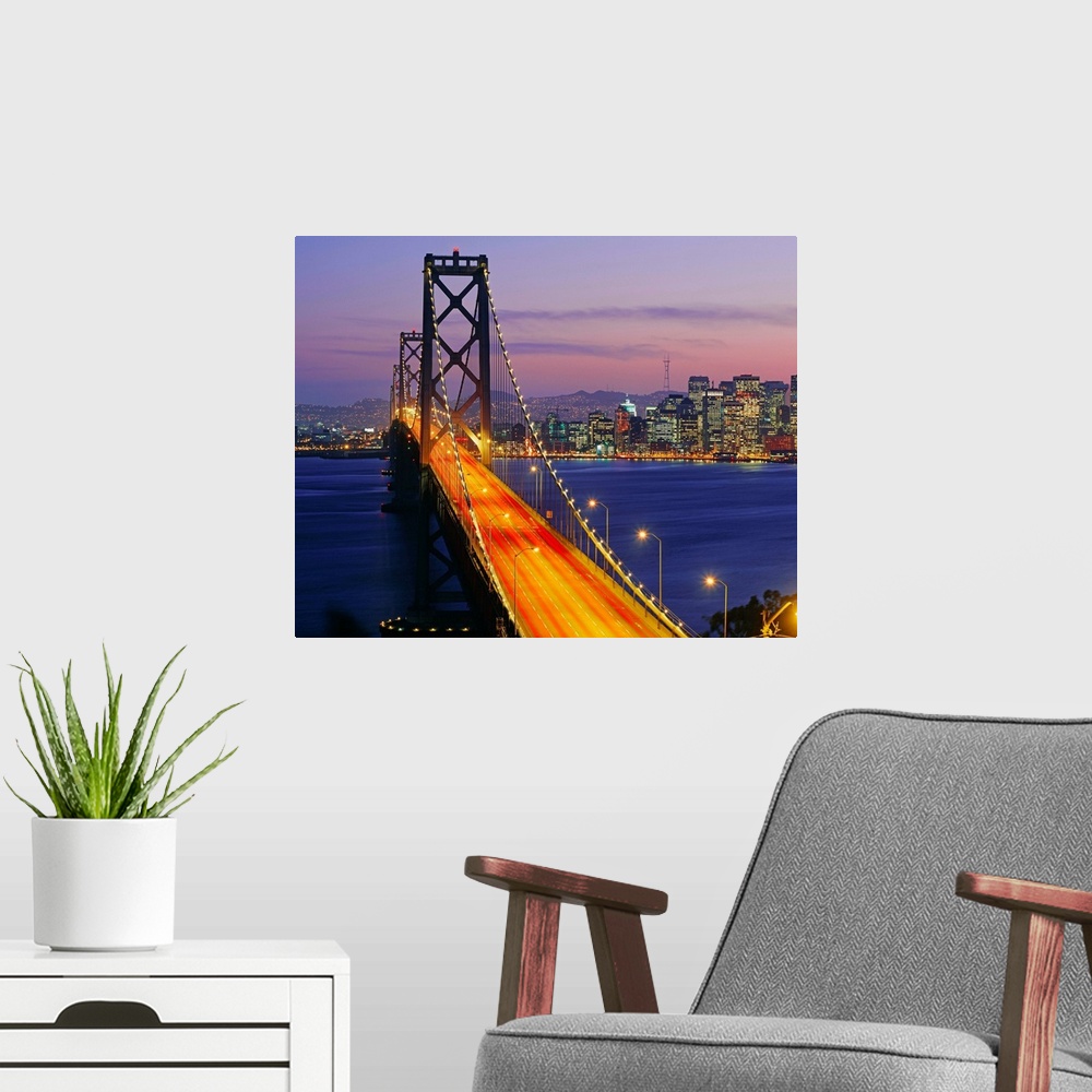 A modern room featuring United States, California, San Francisco, Bay Bridge and Downtown in background