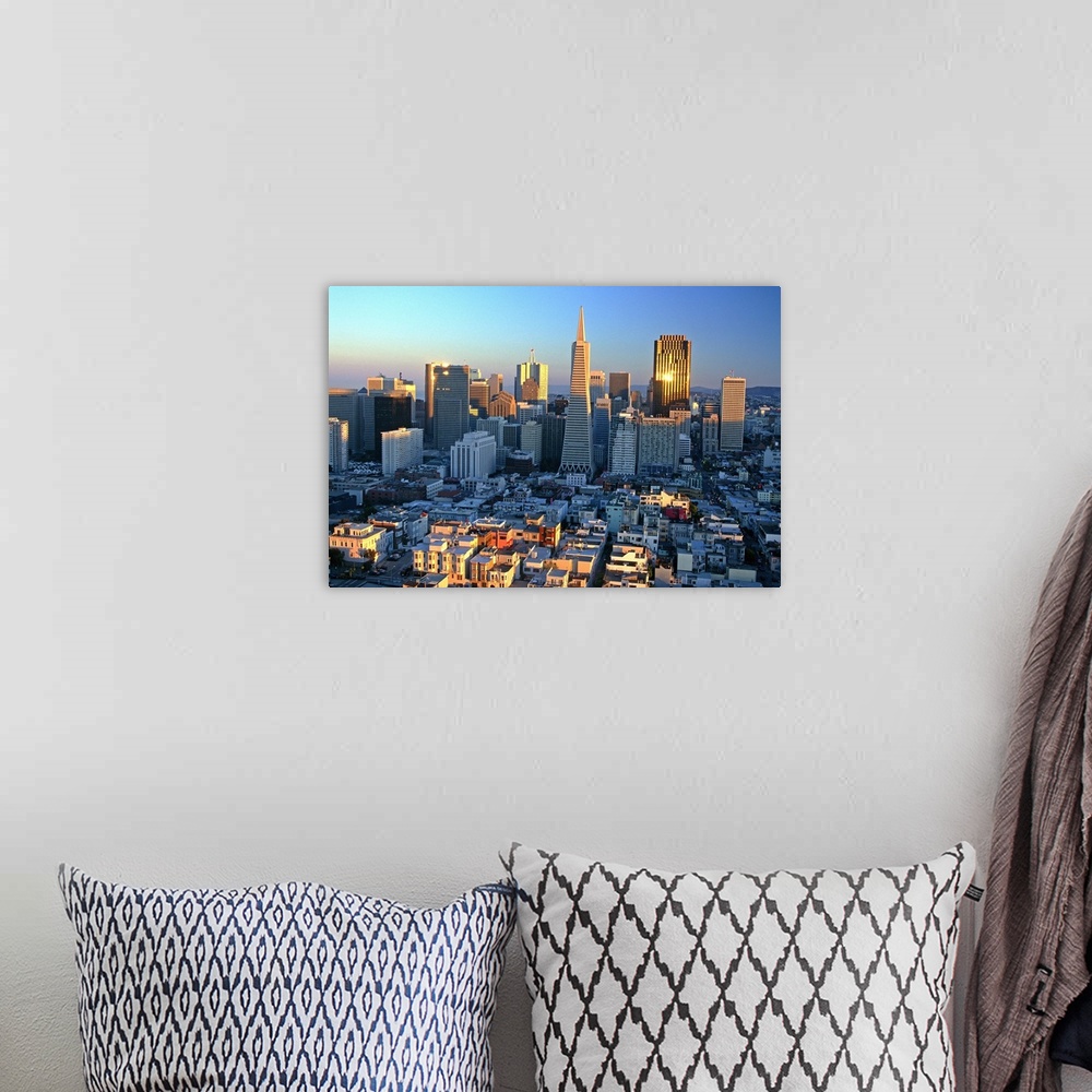 A bohemian room featuring United States, California, Skyline at sunset