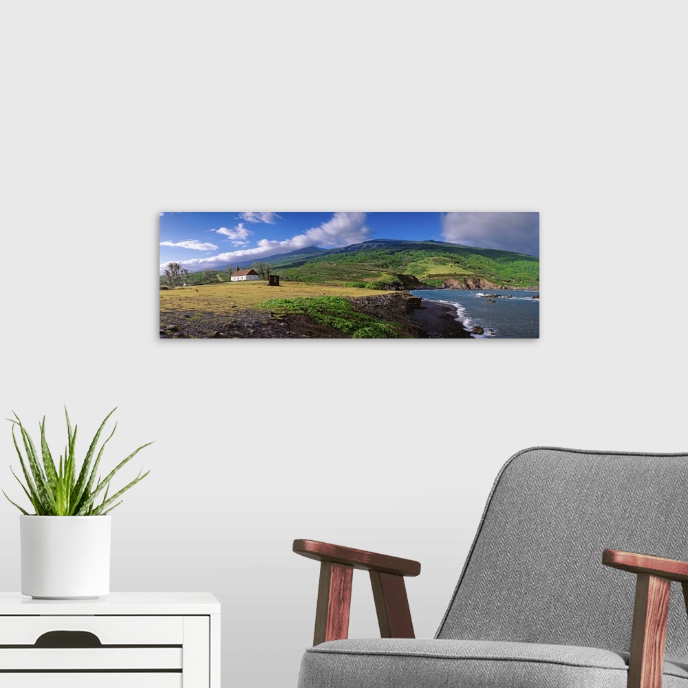 A modern room featuring United States, Hawaii, Maui island, Kaupo, church and Haleakala volcan in background