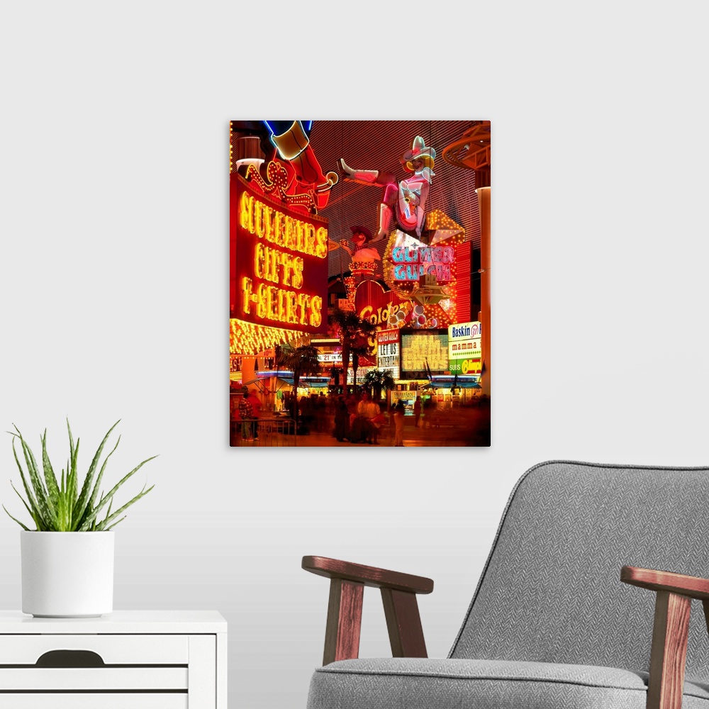 A modern room featuring United States, Nevada, Las Vegas, Downtown, neon signs on Fremont Street