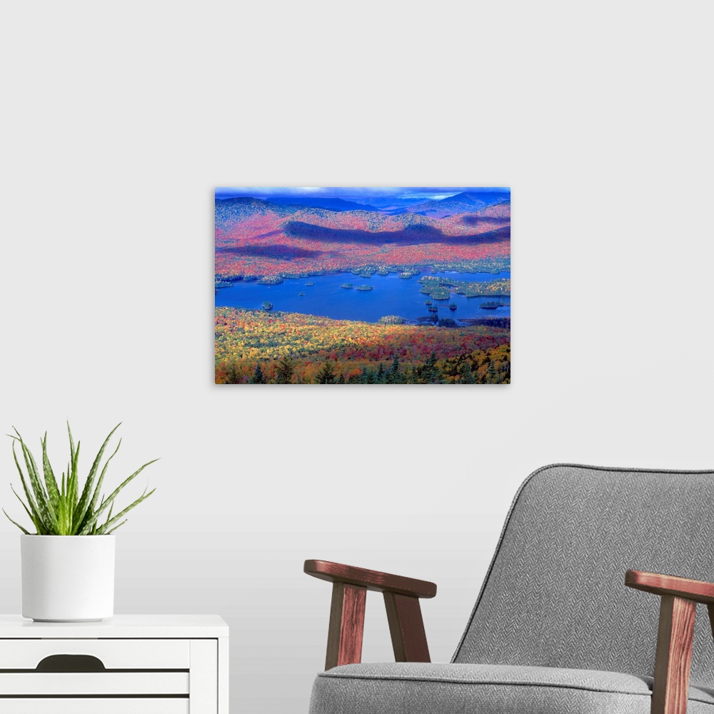 A modern room featuring United States, New York State, Adirondacks, Elk Lake, view from Sunrise Mount