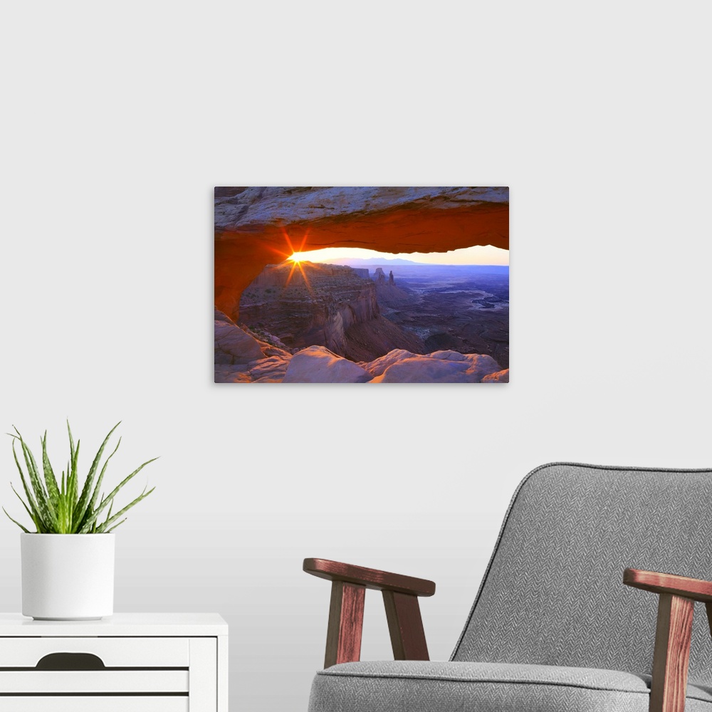 A modern room featuring United States, Utah, Canyonlands National Park, Mesa Arch, sunrise