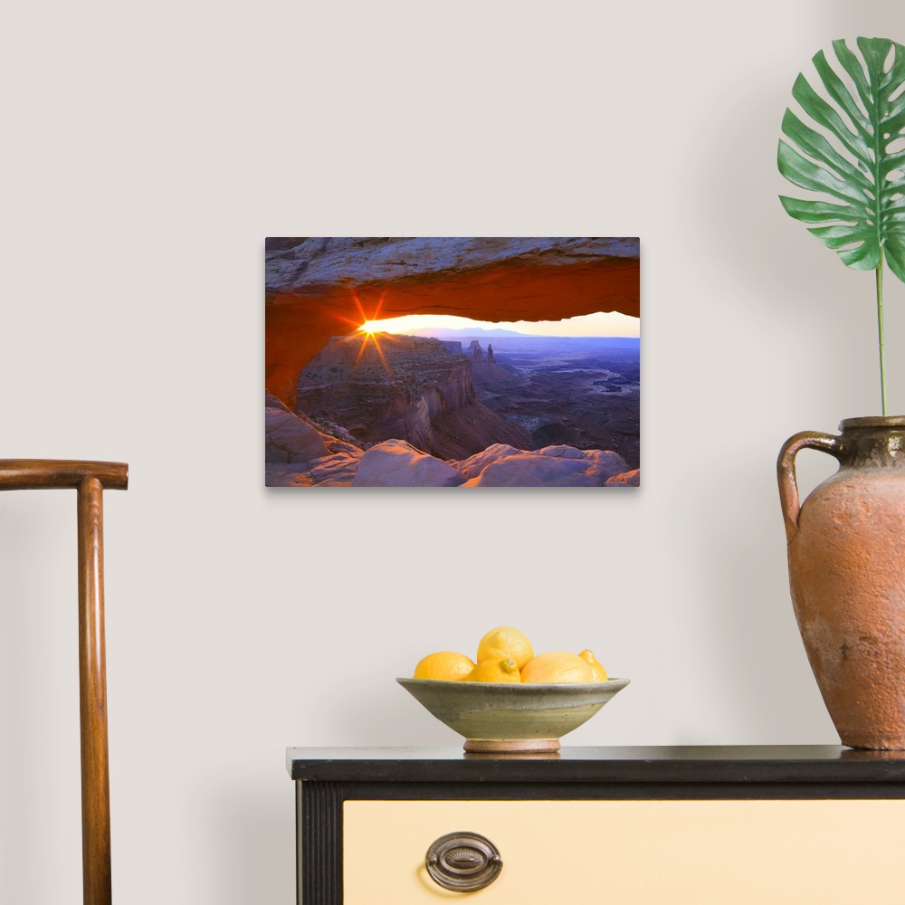 A traditional room featuring United States, Utah, Canyonlands National Park, Mesa Arch, sunrise