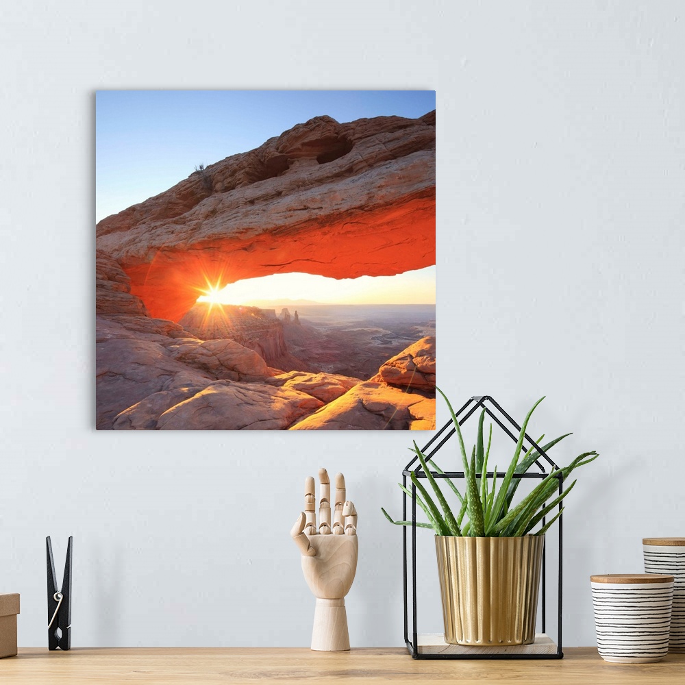 A bohemian room featuring United States, Utah, Canyonlands National Park, Mesa Arch, sunrise
