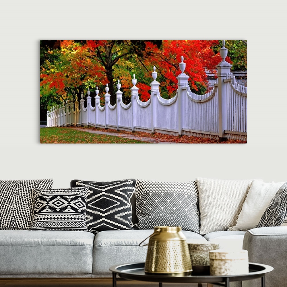 A bohemian room featuring United States, Vermont, Wooden fence and autumnal trees