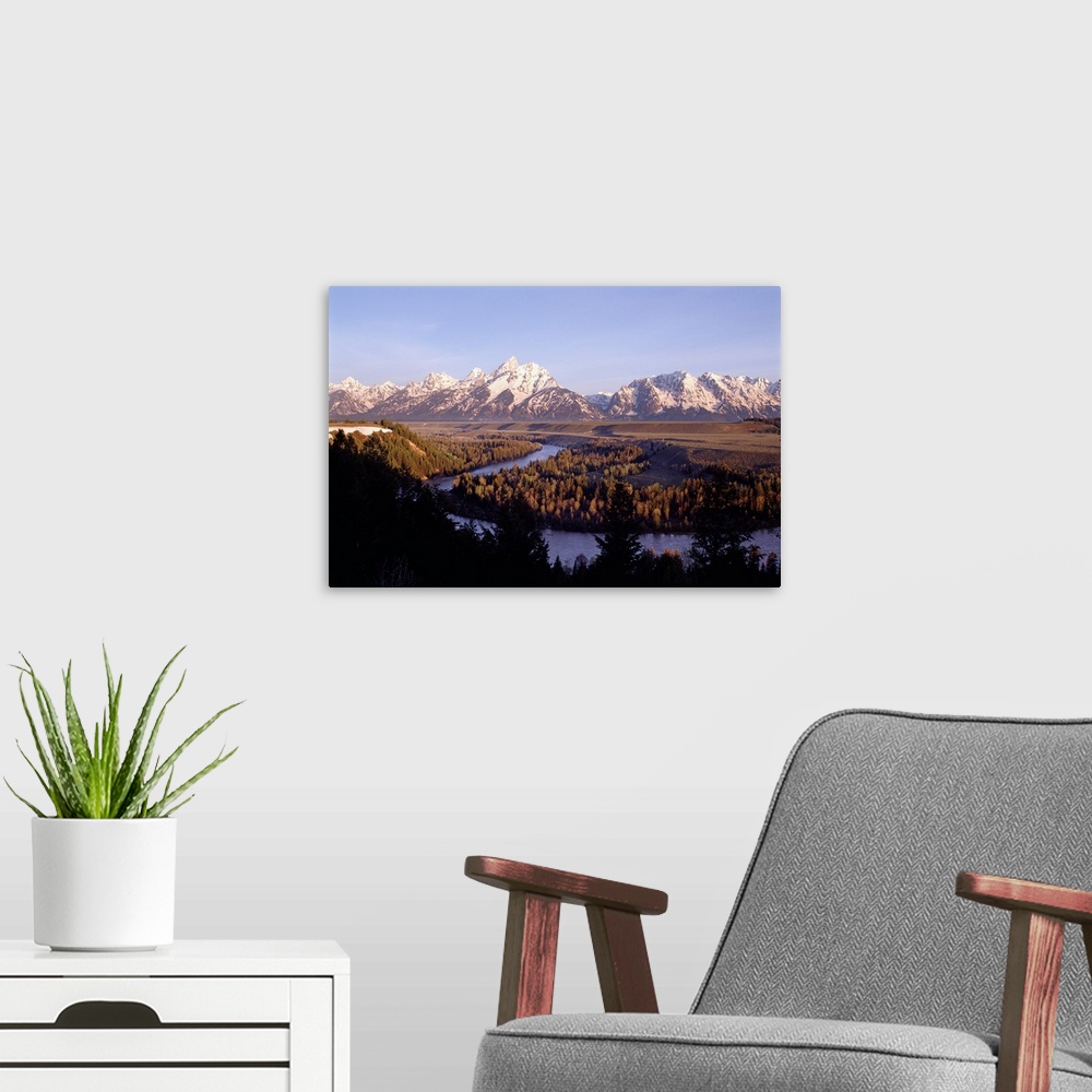 A modern room featuring United States, Wyoming, Grand Teton National Park, Snake River overlook