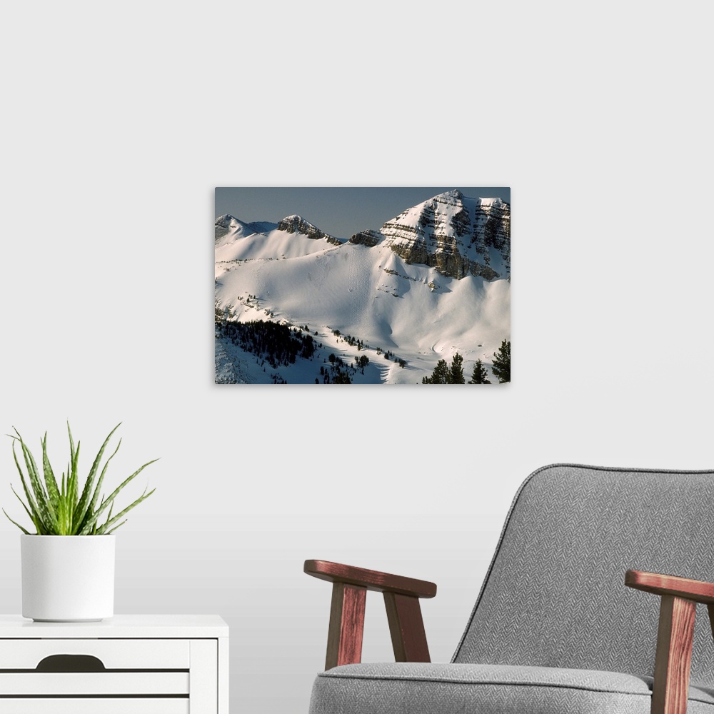 A modern room featuring US, Wyoming, Jackson Hole, landscape from Rendezvous mountain