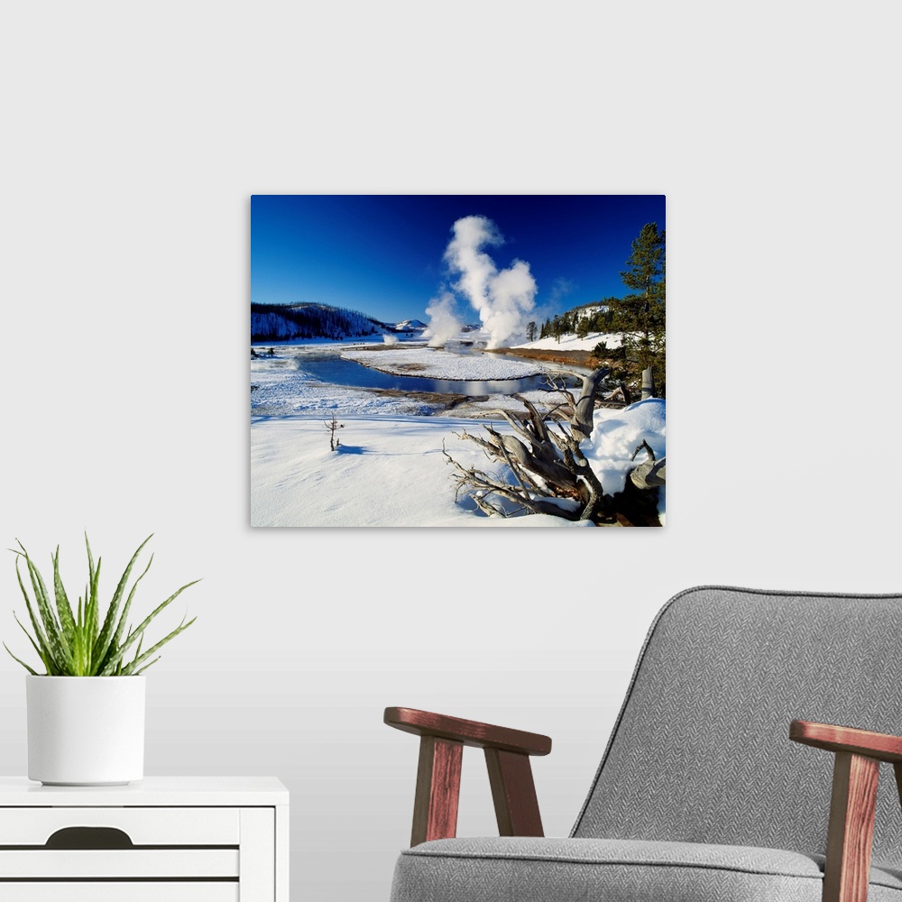 A modern room featuring US, Wyoming, Yellowstone NP, Firehole river and Lower Geyser Basin