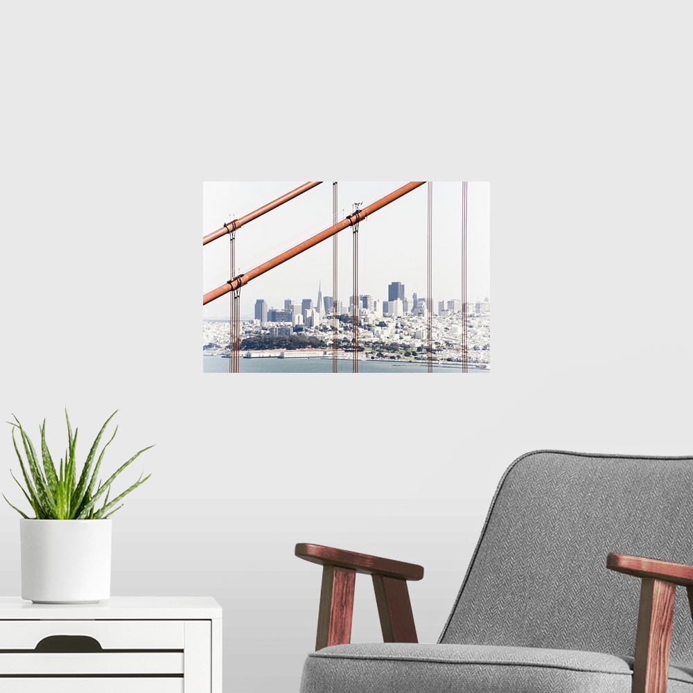 A modern room featuring USA, California, San Francisco, City skyline from the Golden Gate Bridge