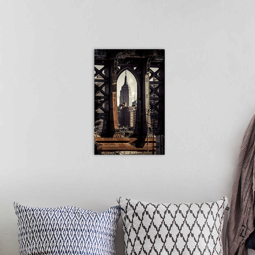 A bohemian room featuring USA, New York City, Brooklyn, Dumbo, Manhattan Bridge, Classic view with Empire State Building fr...