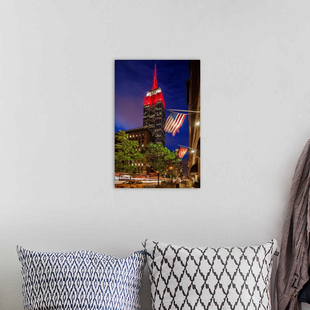 A bohemian room featuring USA, New York City, Manhattan, Midtown, Empire State Building, Empire State Building and flag at ...
