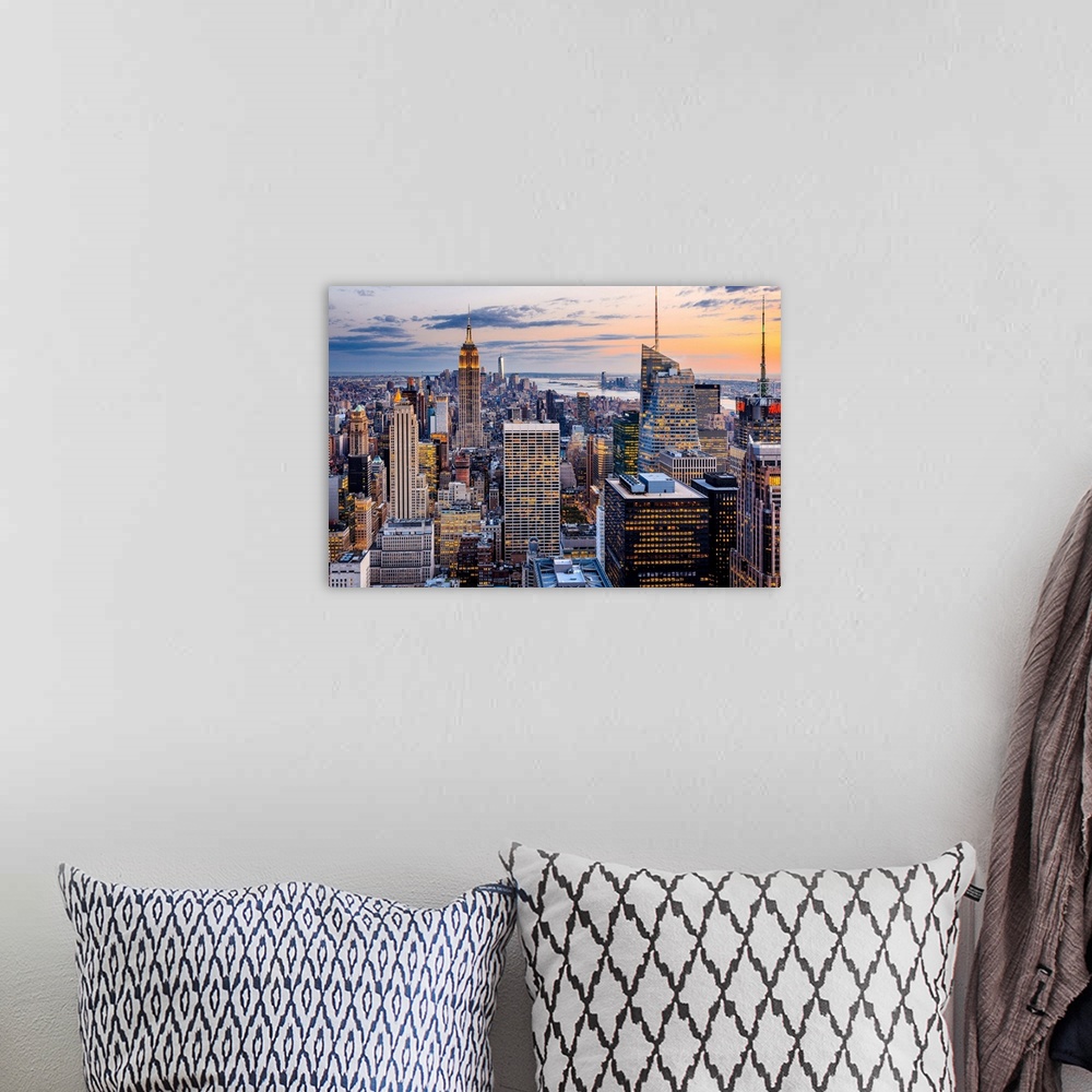 A bohemian room featuring USA, New York City, Manhattan, Midtown, Empire State Building, Cityscape with the Empire State Bu...