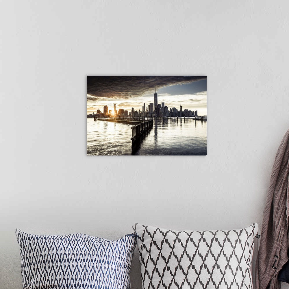 A bohemian room featuring USA, New York City, Lower Manhattan, Lower Manhattan skyline with One World Trade Center and Free...