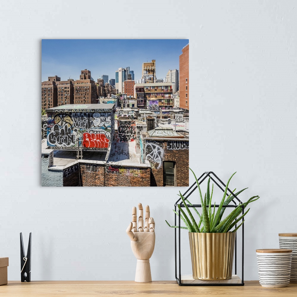 A bohemian room featuring USA, NYC, Manhattan, Chinatown, View of Chinatown from Manhattan bridge.