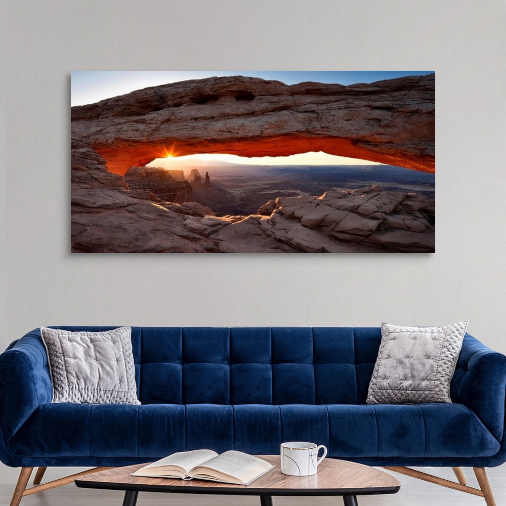 A modern room featuring USA, Utah, Canyonlands National Park, Mesa Arch, Natural rock arch.