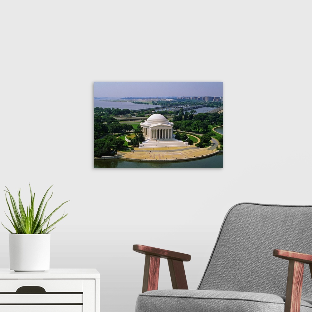 A modern room featuring Washington, D.C., Jefferson Memorial